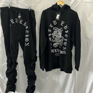 BoohooMAN Gothic Dragon Ruched Hooded Tracksuit